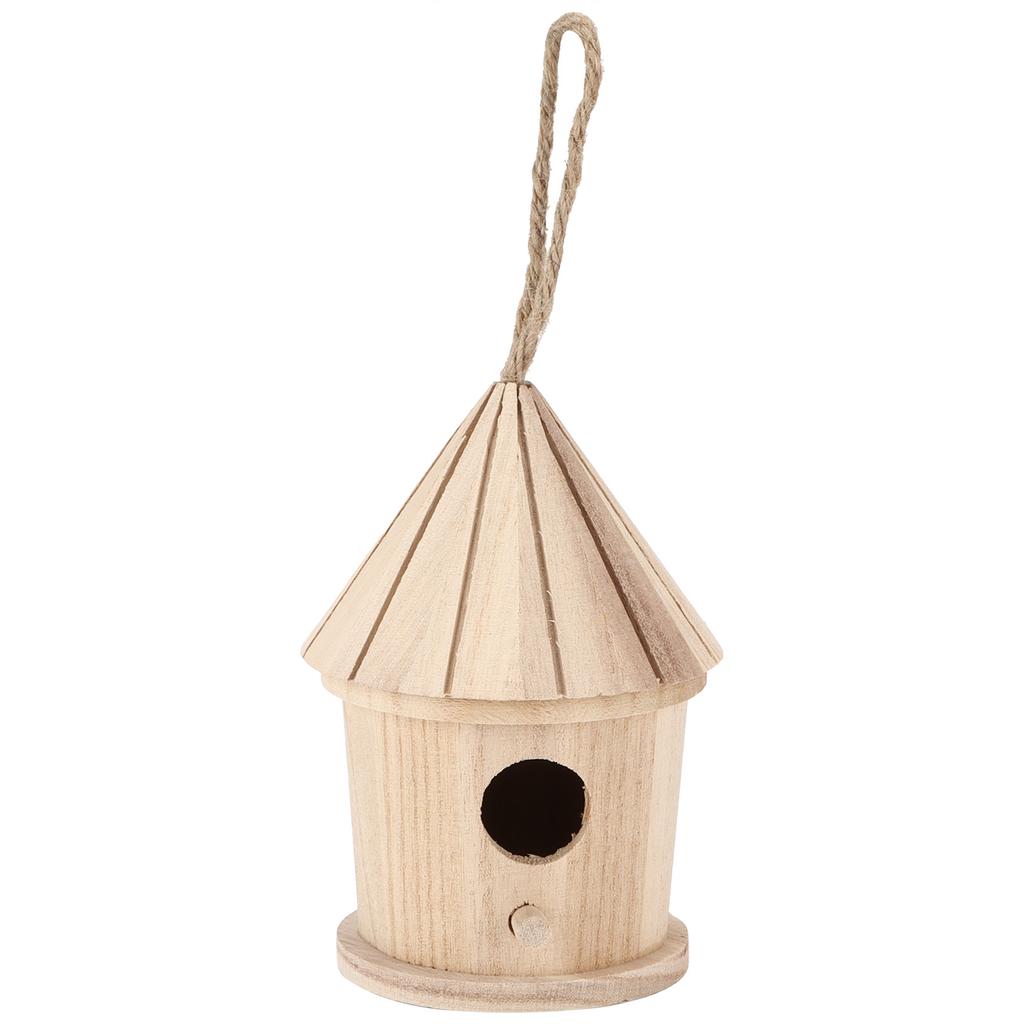 Wooden Bird House DIY Natural Wooden Round Shaped Hanging Bird Nest for Outdoor Garden
