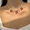 Charm Flower Bowknot Cherry Strawberry Pendant Necklace for Women Fashion Gold Color Metal Choker Chain Dainty Party Jewelry