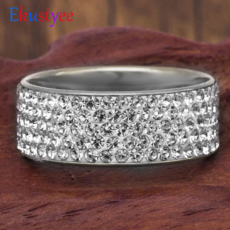 

Нержавеющая сталь 5 рядов хрустальных колец для женщин 8 мм Обручальные кольца Модные украшения 11