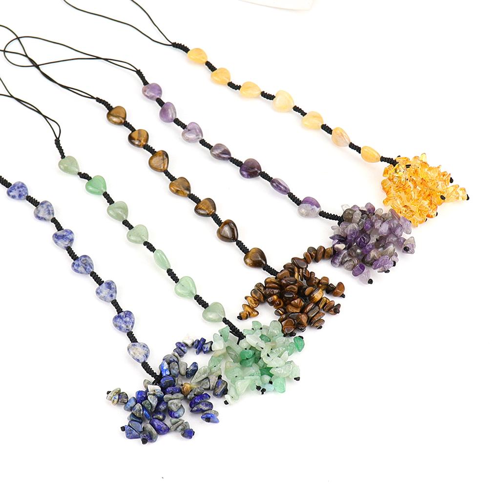 Car Crystal Pendant Natural Quartz Stone Rearview Mirror Ornaments Seven Chakra Heart-shaped Hanging Styling Accessories