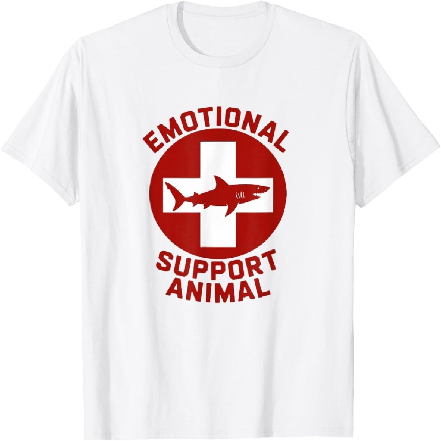 Emotional Support Shark Funny Cartoon Ocean Animal T-Shirt XXXXXL белый