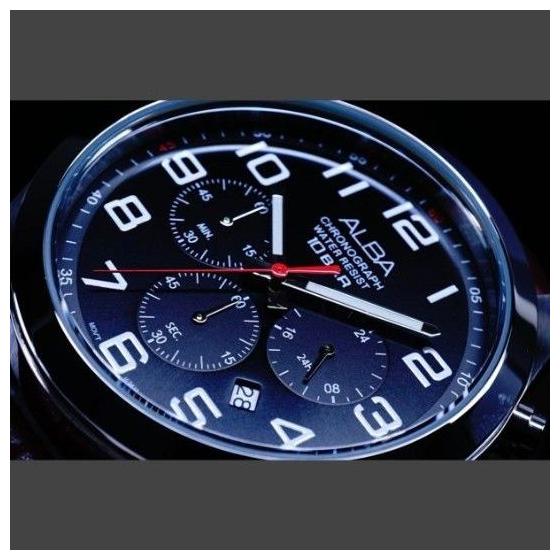 Used Seiko overseas model ALBA chronograph watch 10BAR brown leather band black