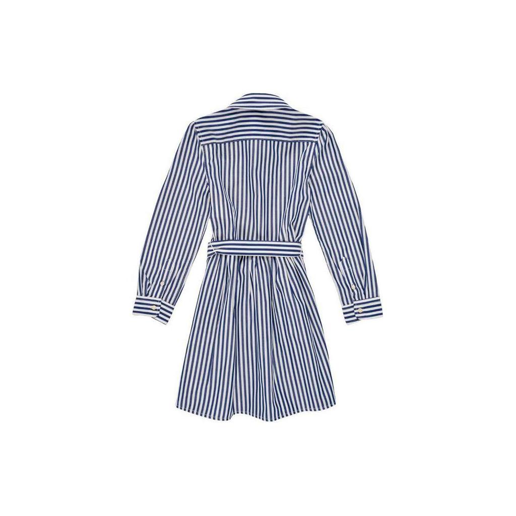 Polo Ralph Lauren Striped Print Collar Midi Long Sleeve Dress Kids Dresses White 313785816-003