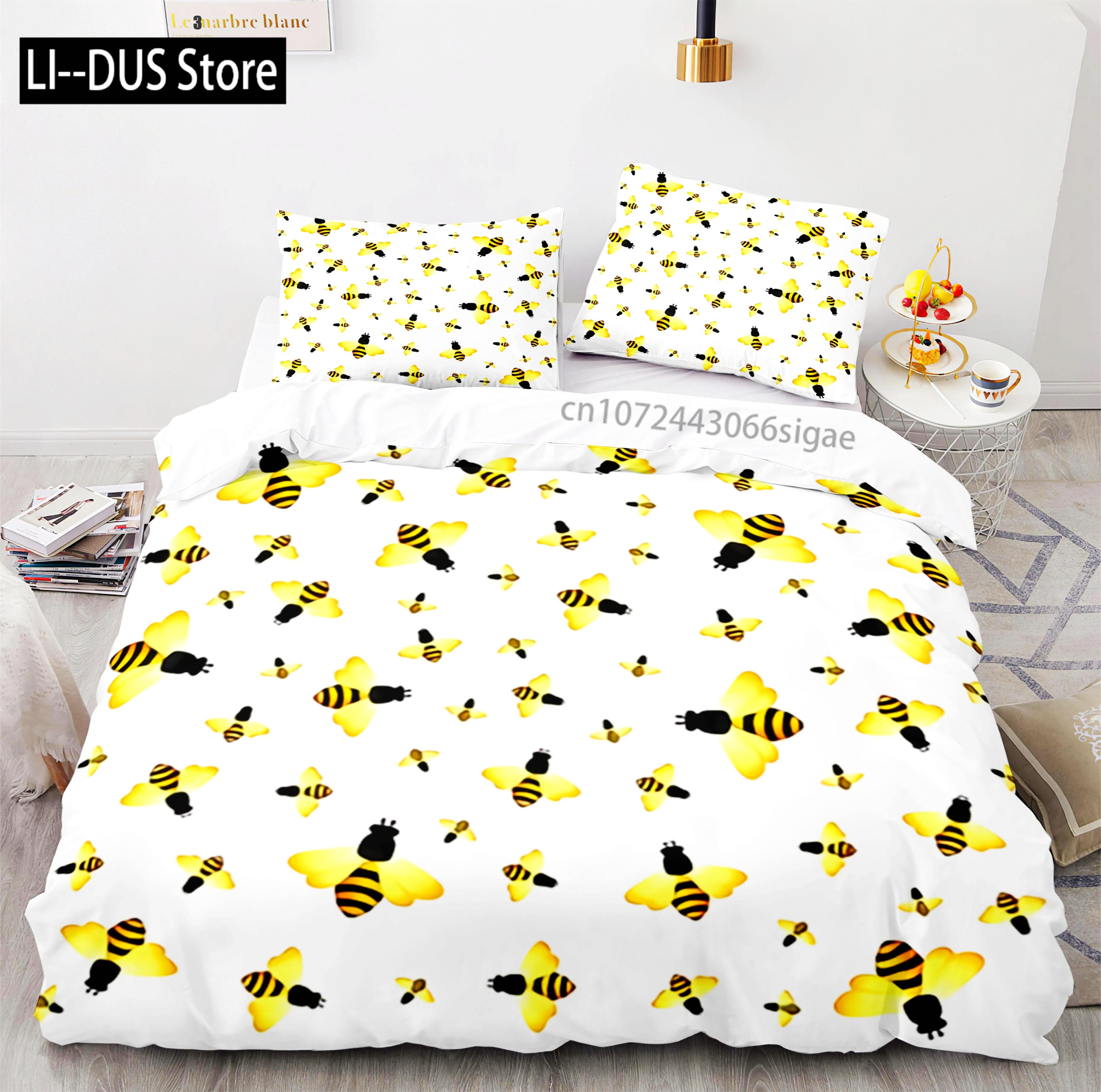 

Comforter Hardworking Bee Bedding Set Single Twin Full Queen King Size Bee Bed Set Aldult Kid Bedroom s With Comforter (quilt)-EU Single(135*200cm)3pcs