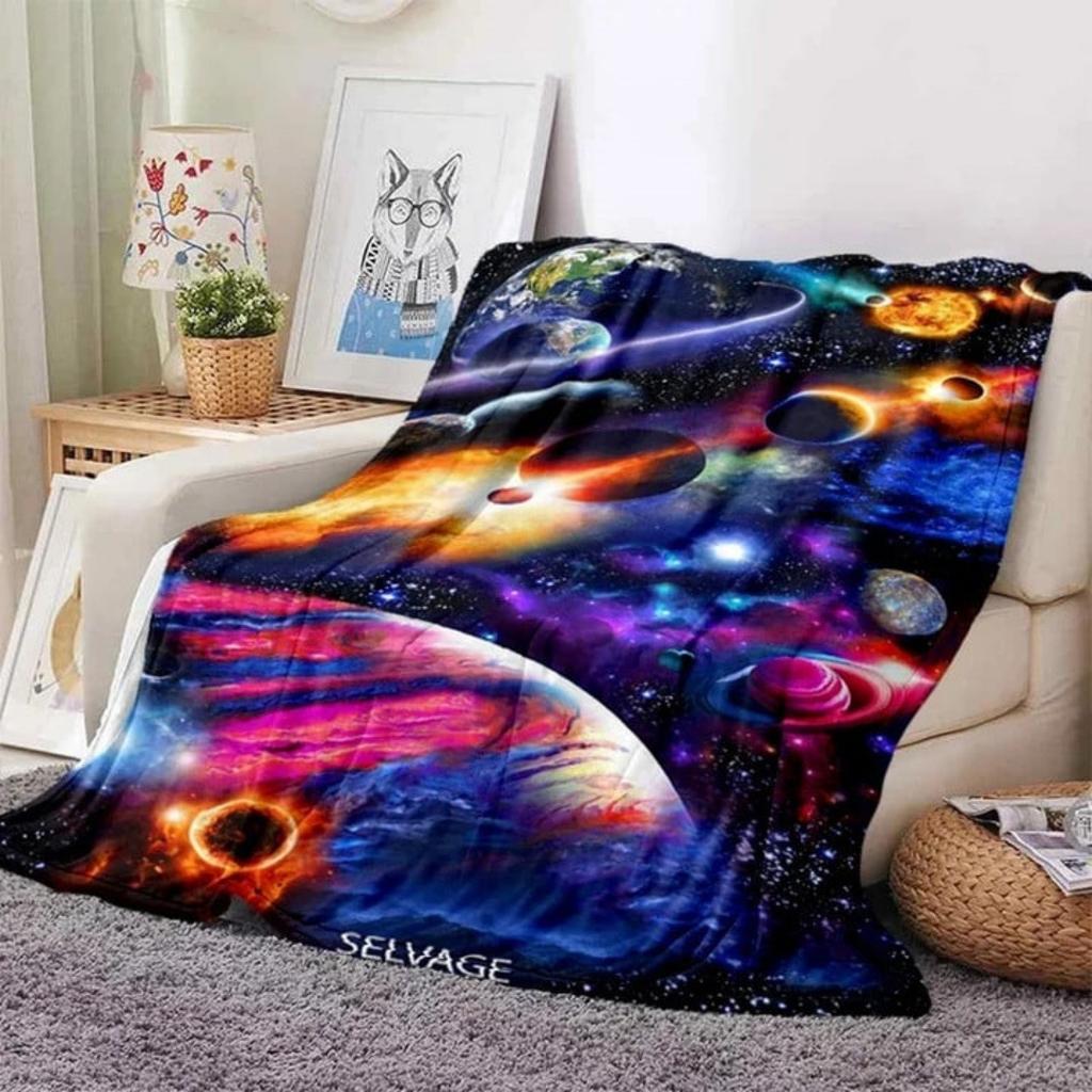 Galaxy Stars In Space Digital-printed Polyester Bedroom Velvet Flannel Cover Blanket Fleece Soft Sofa Cover Blankets for Beds