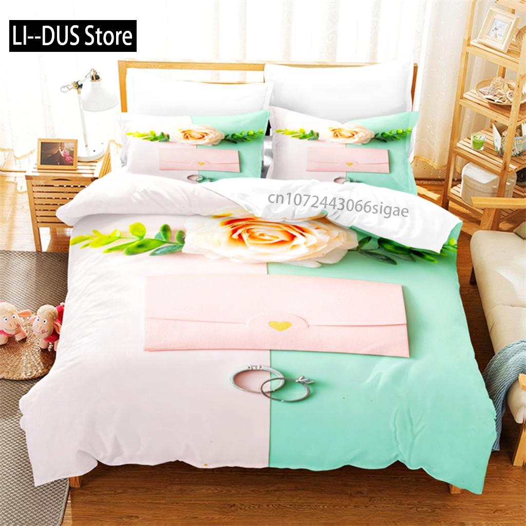 Helles Rosen Bettwäscheset Bettbezug Set 3D Bettwäsche Digitaldruck Queen Size Bettwäscheset Modisches Design