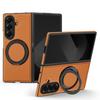 KEYSION 360° Rotating Magnetic Ring Stand PU Leather Case for MagSafe for Samsung Z Fold 7 5G Wireless Charging Phone Back Cover