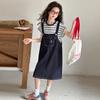 Girls' Cowboy Strap Skirt Set 2026 Summer Korean Edition Striped Short Sleeve Two Piece Set Girls' Casual Dress