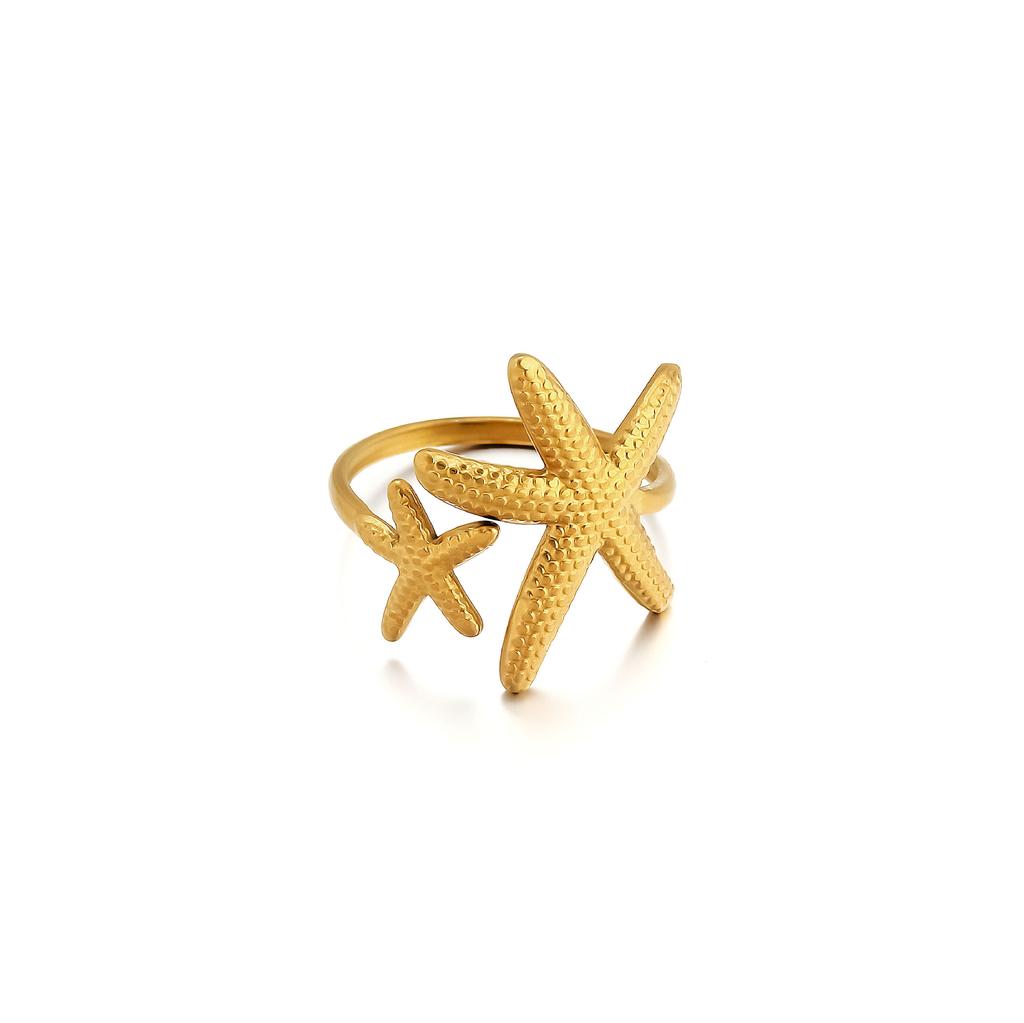 Personality Ring, Stainless Steel Vacuum Plated 18K Gold Starfish Shell Open Jewelry