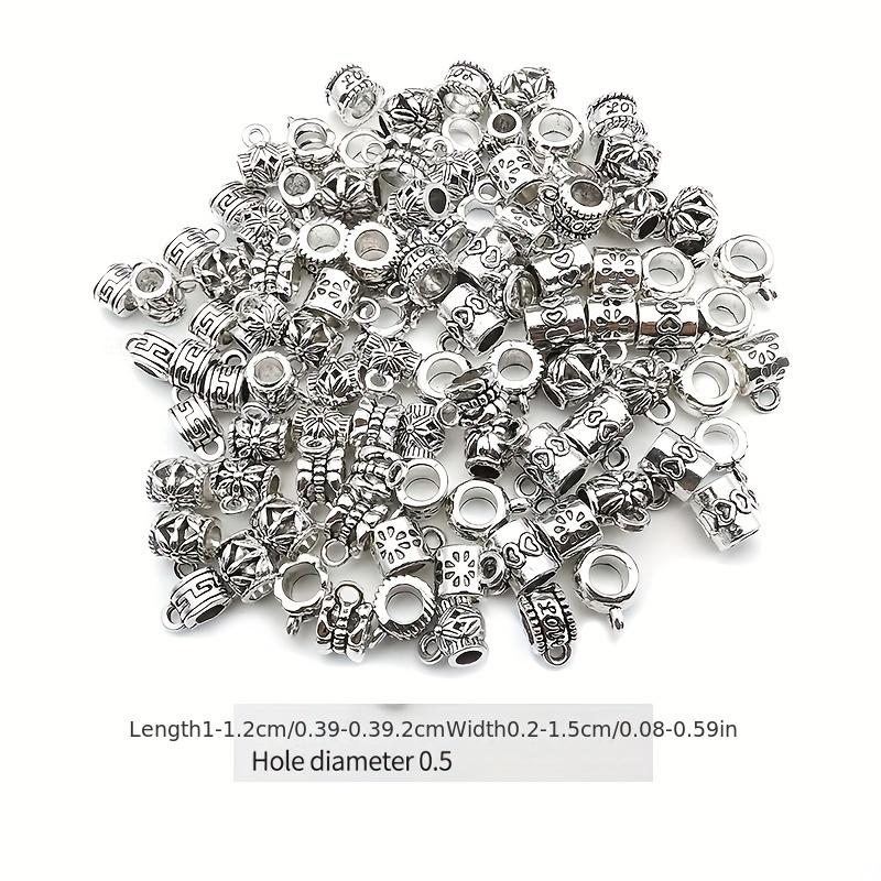 100Pcs Clasp Bail Beads Charms Bail Tube Beads, Loose Spacer Bead Hanger Charm For Jewelry Making DIY Necklace Bracele