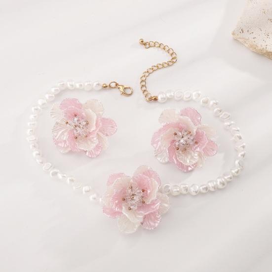 Kamelien-Perlen-Choker Retro Blume Perlenkette Elegante Kamelienkette Ohrringe für Hochzeitsparty Dating Urlaub