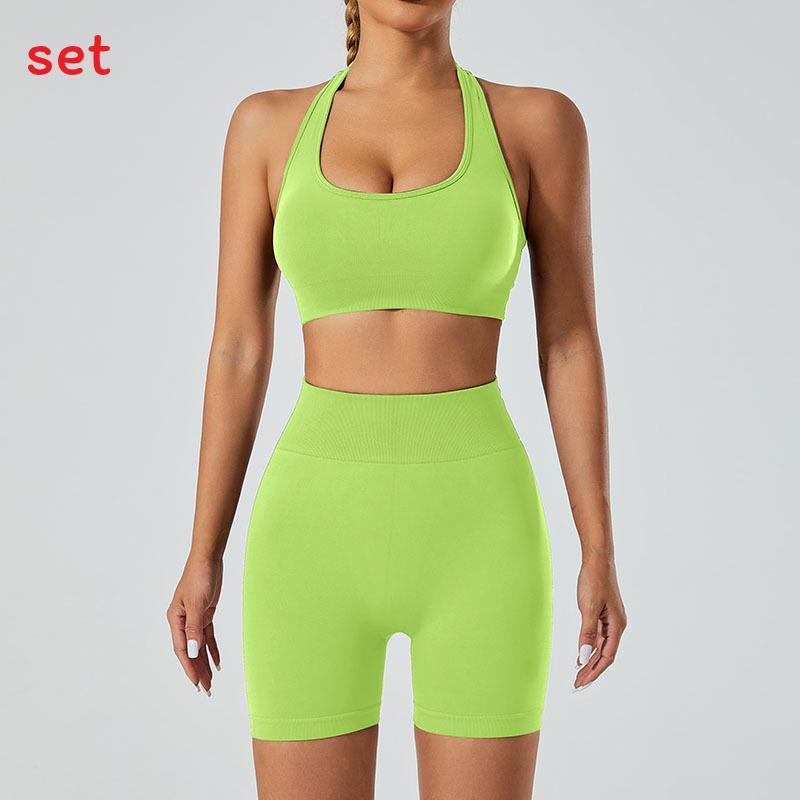 Yoga Outfit Women Seamless High Elastic Shorts Sports Bra Set With Moisture Wicking For Fitness And Running