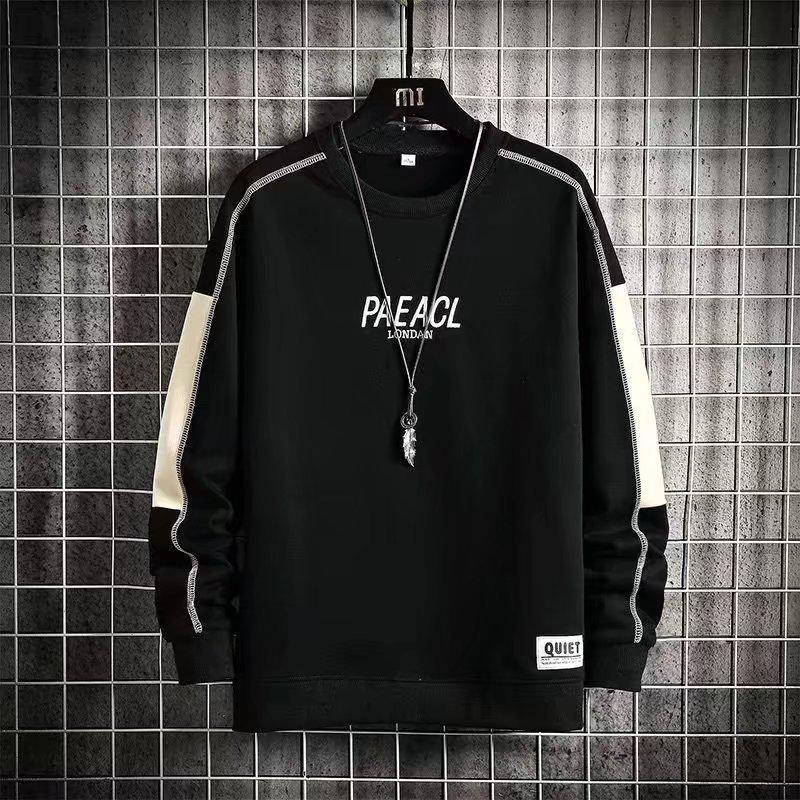 

Мужской свитшот с круглым вырезом в стиле хай-стрит - модная свободная посадка, длинный рукав, без капюшона для осени/весны. M чёрный