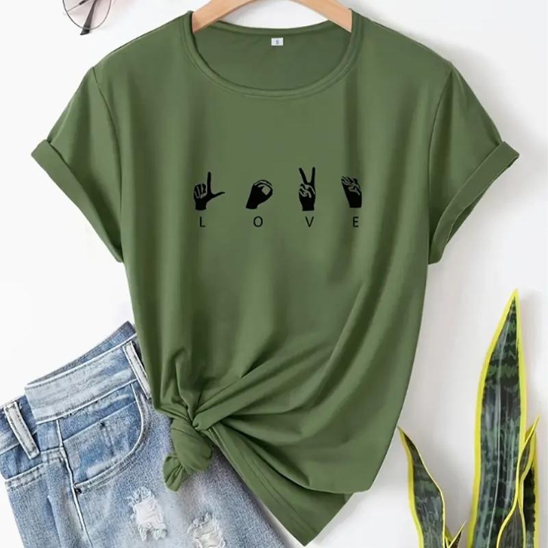 

Модная женская футболка с принтом «Любовь и жесты», забавная повседневная футболка с круглым вырезом и короткими рукавами, летняя женская футболка 3XL зелёный