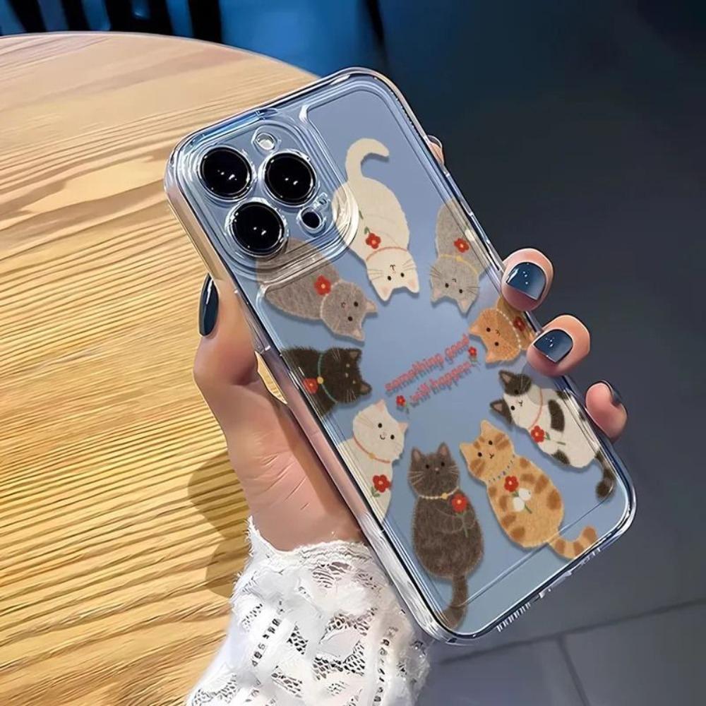 Cartoon Cute Rose Kitten Transparent Phone Case for IPhone 11 12 13 14 15 16 17 Pro Max IPhone 16 15 14 Plus Silicone Soft Cover