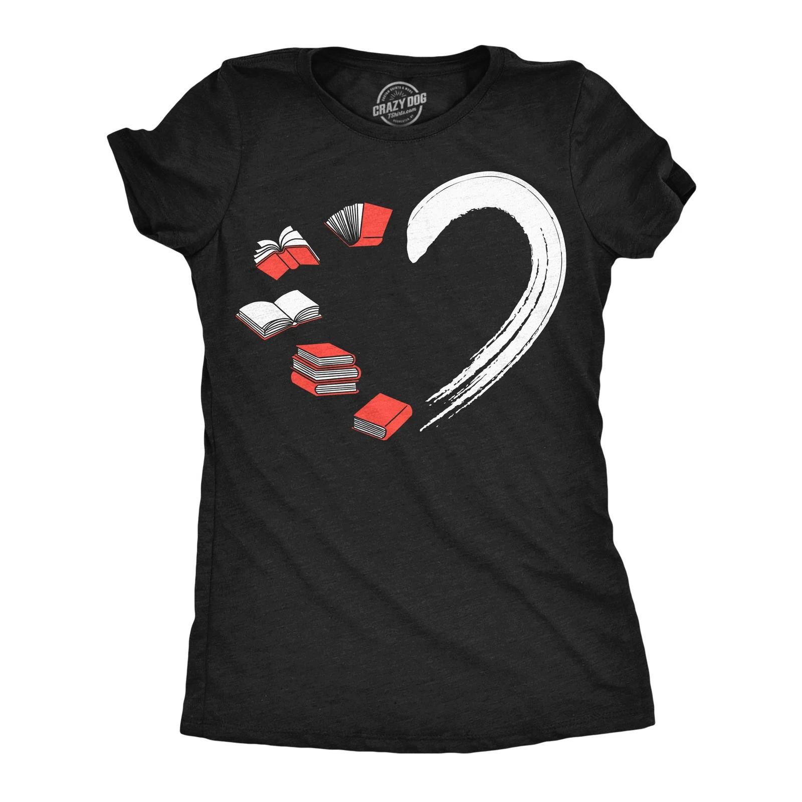 Womens Funny T Shirts Book Heart Sarcastic Reading Lovers Graphic Novelty Tee XL