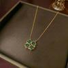 Women's Heart-Shaped Necklace with Four-Petal Flower, Cubic Zirconia, Titanium Steel Clavicle Chain - Elegant and Versatile Accessory