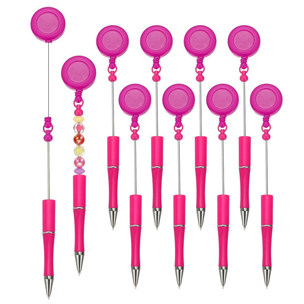 PATIKIL 10pcs Beaded Pens Retractable Badge Reel Beaded Pens Bulk Beaded Ballpoint Pens Black Ink for DIY Making Office Worker Waitress Writing