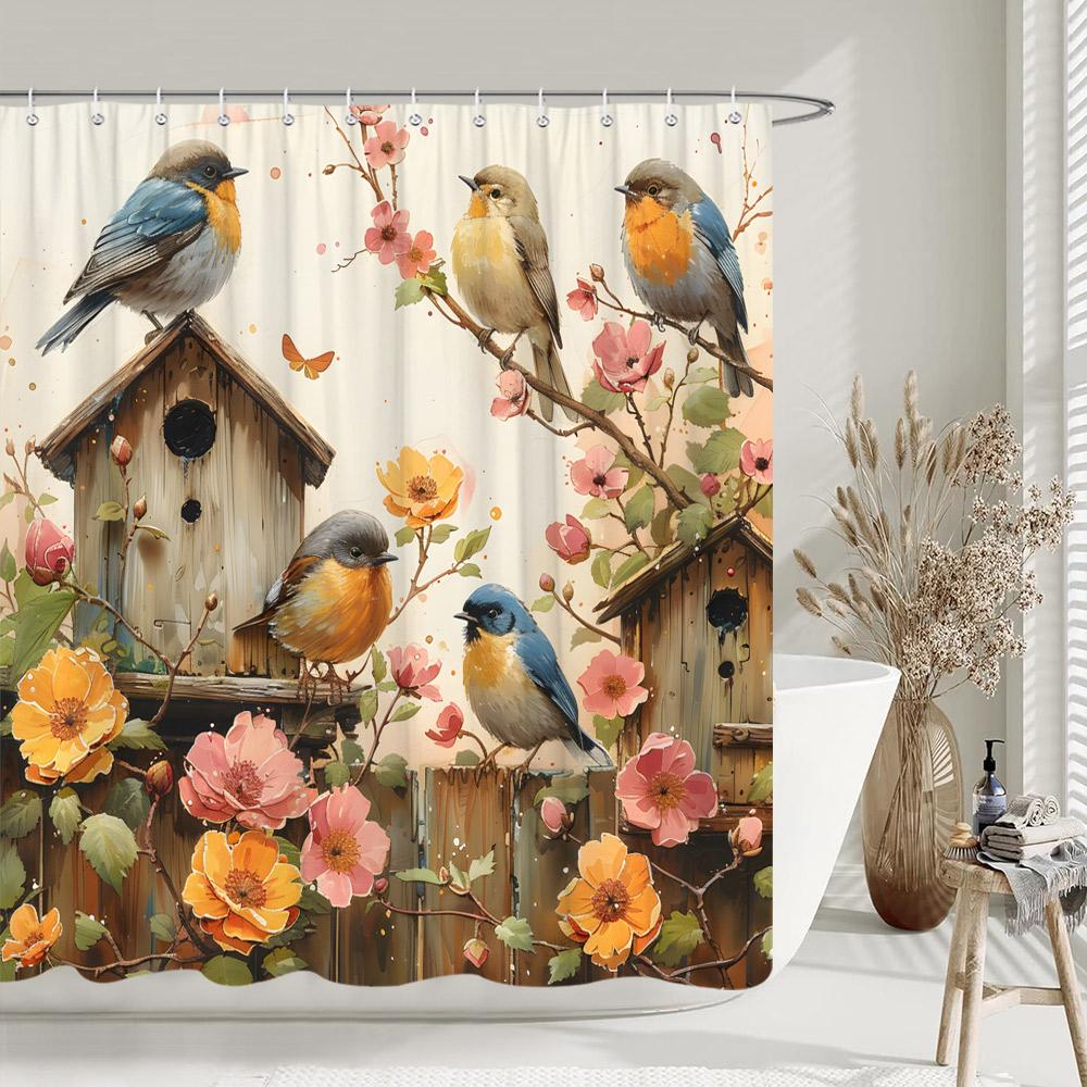 Rustic Farms Pumpkin Shower Curtain Thanksgiving Autumn Sunflower Polyester Fabric Shower Curtain Bathroom Decorative with Hooks