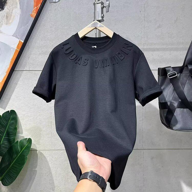 

Чоловіча модна футболка з коротким рукавом, 2024 трендова вільна посадка з простим принтом. 4XL