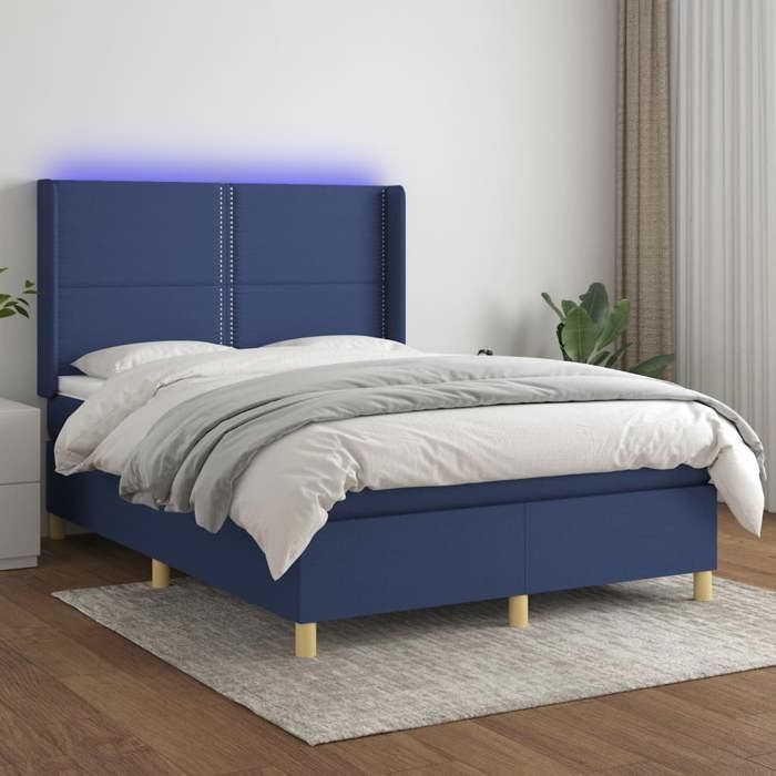 Maison Exclusive - Sommier à lattes de lit matelas et LED Bleu 140x190 cm Tissu