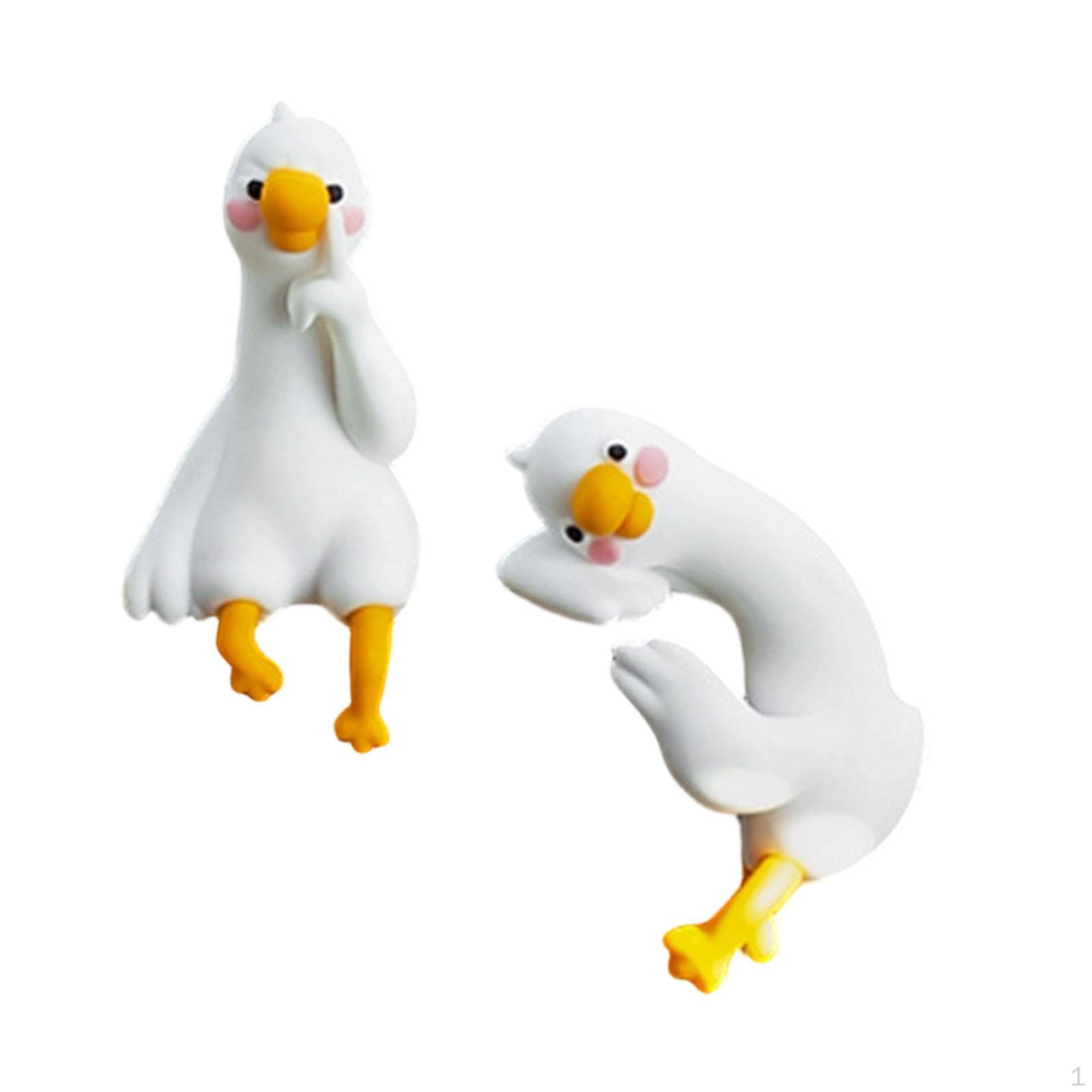 

1 Set Decorative White Goose Figurine Miniature PVC Animal Ornament for Tablet, Desk, Car, 2pcs Set