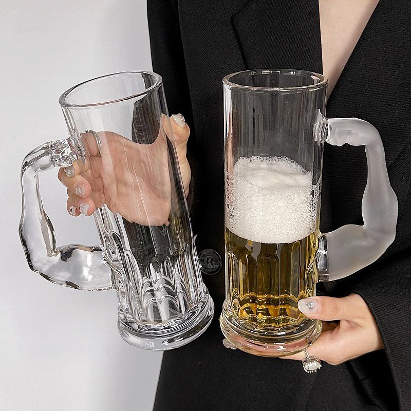 Hercules Becher Matt mit Henkel Glas Große Kapazität Transparent Saftbecher Nische Hoher Optischer Anspruch Zuhause Kreatives Bierglas