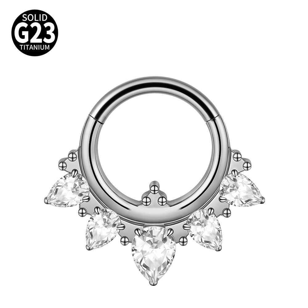 1pc G23 Titanium Split Ring with Multi Slanted Marquise Round White CZ Septum Nose Ring Cartilage Helix Tragus Piercing Jewelry