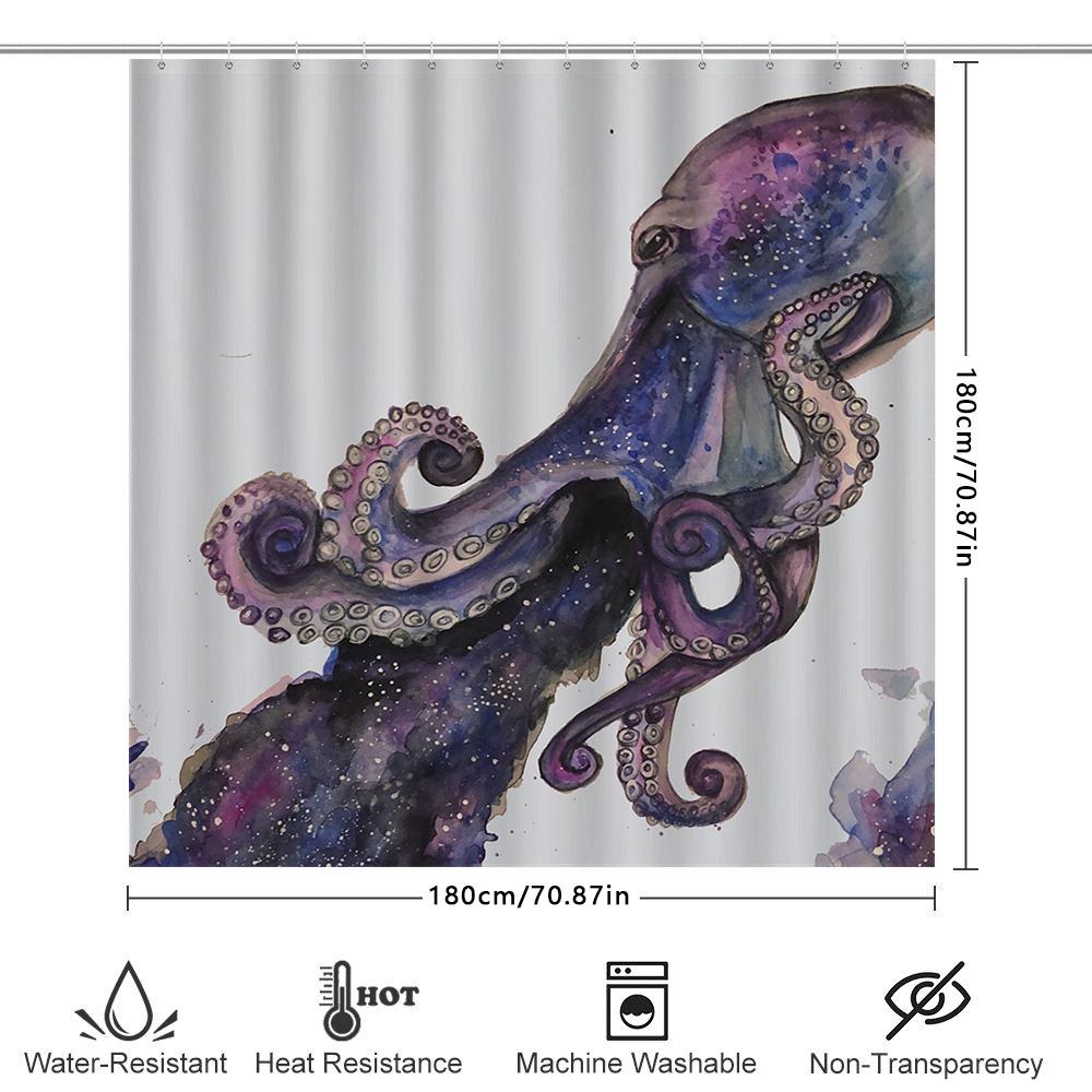 Stunning Purple Octopus Bathroom Shower Curtain Set Watercolor Artistic Design for Home Decor