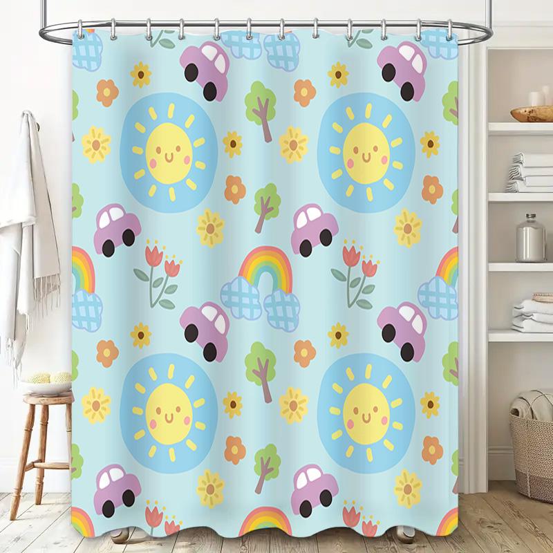 Blue Sunflower Car Flower Shower Curtain Home Decor Waterproof Bathroom Accessory Pink Purple Yellow Green Rainbow Pattern (180x