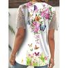 Women's Fashion Casual Summer Spring Flower Pattern Print Short Sleeve V-Neck Blouses & Shirts