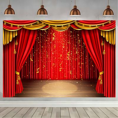 Red Theater Curtain, Party Backdrop, Stage Light, Store, Birthday, Wedding, Party Photography, Background Decoration, Photo Studio