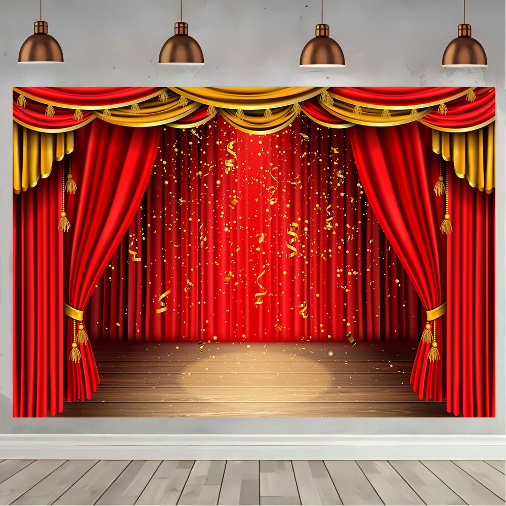 Czerwona kurtyna teatralna, tło imprezowe, światło sceniczne, sklep, urodziny, ślub, fotografia imprezowa, dekoracja tła, studio fotograficzne