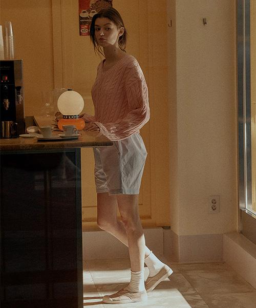 Bensimon Cable V Neck Knit - Pink Pink/Free