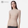 NEIWAI Women's Autumn and Winter Long-Sleeved Knitted Semi-High Neck Water-Soluble Wool Top