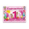 Zaproszenie Na 1 Urodzinki, Różowe, 1 Szt.