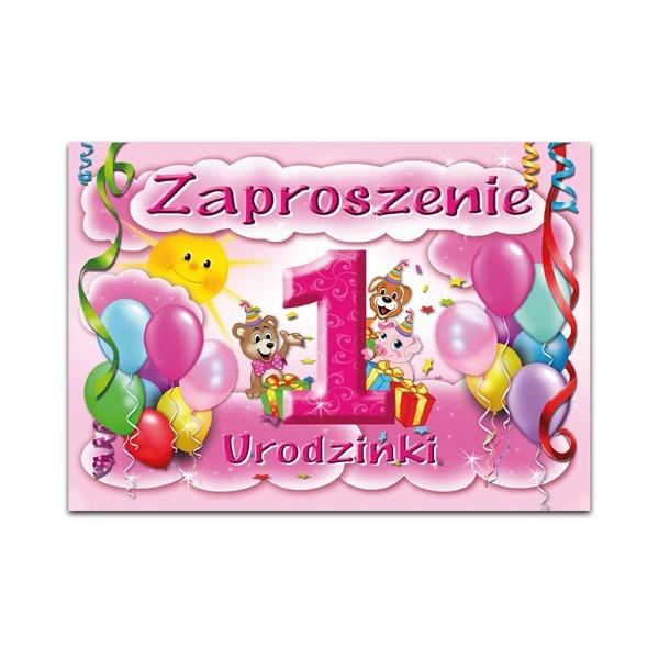 Zaproszenie Na 1 Urodzinki, Różowe, 1 Szt.