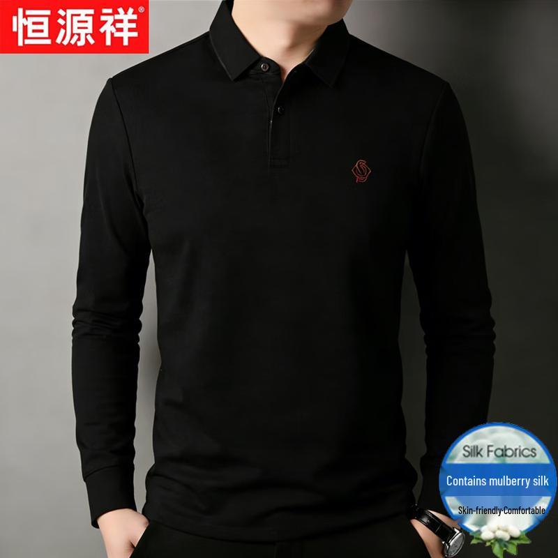 Hengyuanxiang Men s Silk & Wool Blend Long Sleeve Polo Shirt 50/L