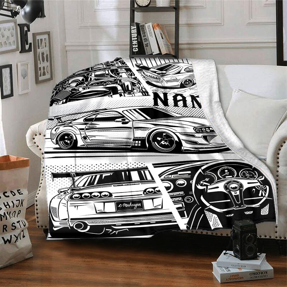 Customized Sports Car Design Throw Customizable Blanket Customize Text Durable Comfort Great For Sofa Couch Office Bed Picnics For All Occasions
