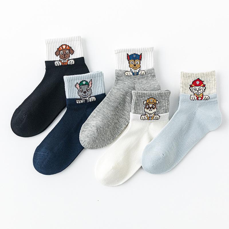 5-Pack Kids' Mesh Socks - Cartoon Cotton, Mid-Calf for Boys & Girls, Spring/Summer