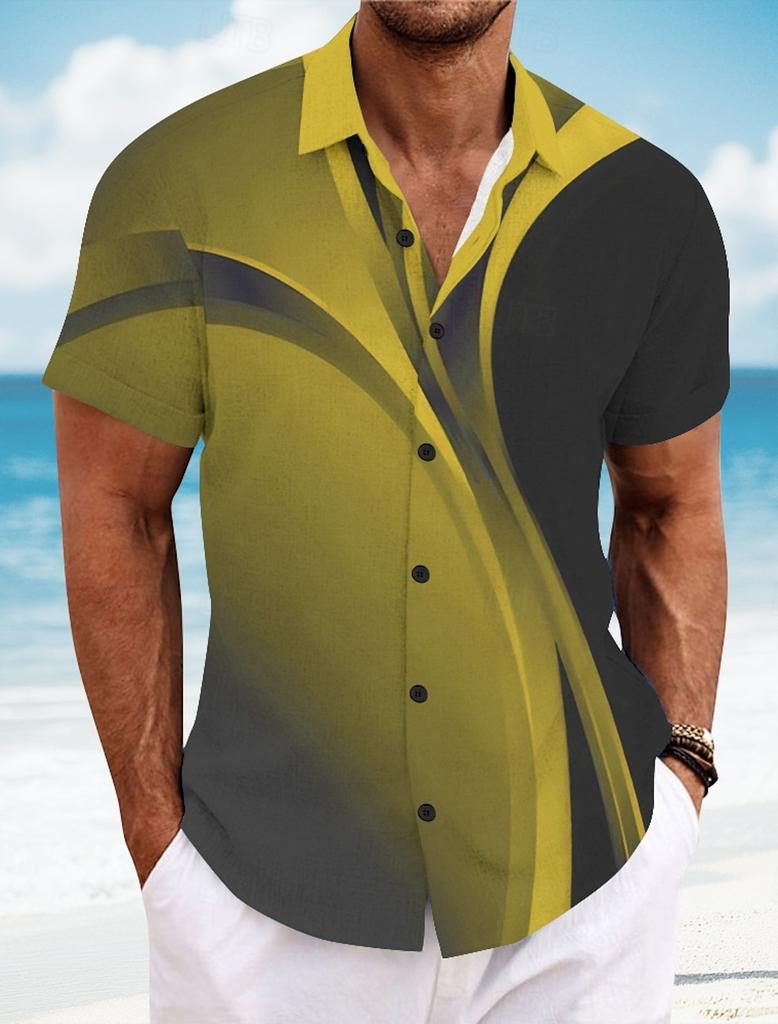 Men's Geometric Line Abstract Art Shirt Summer Shirt Button Up Shirt Short Sleeve Fashion Summer 3D Print Casual Shirt