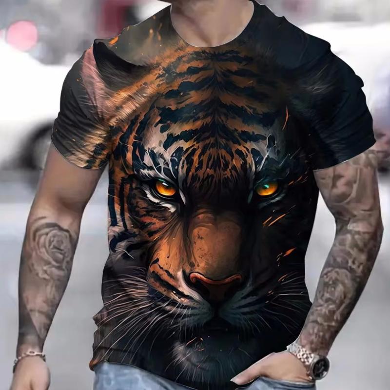 

Летний топ с круглым вырезом и 3D-принтом тигра, модная повседневная мужская футболка с коротким рукавом XS