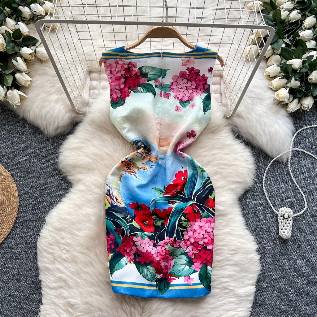 Summer Women Brand Designer Print Runway Dress Elegant Sleeveless Mini Short Tank Party Dresses