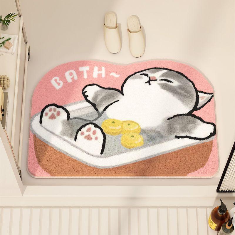 Cute cat imitation cashmere bathroom floor mat toilet toilet door small carpet plush absorbent cartoon pedal