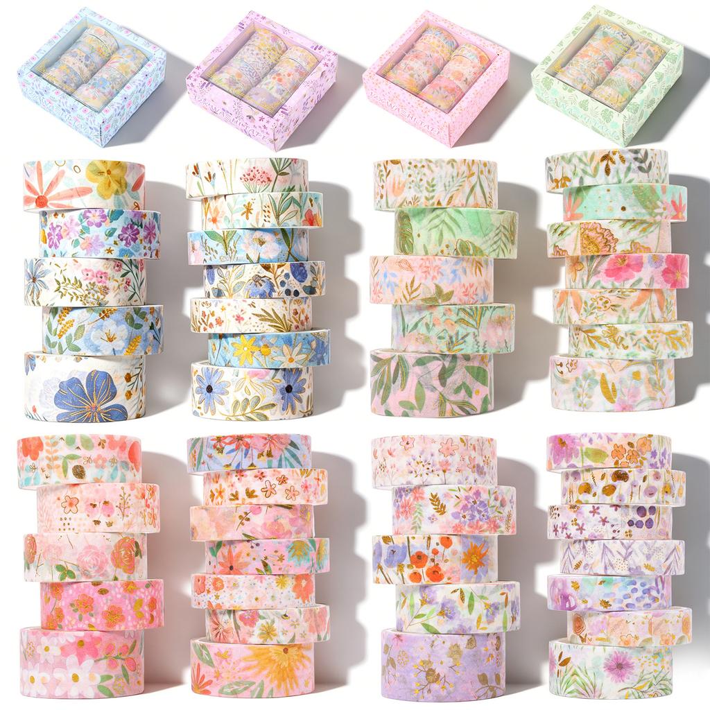 48 Roll Washi Tapes 1/1.5/2cm Floral Gold Foil Adhesive Decorative Masking Tape Scrapbook Stationery Stickers School Supplies