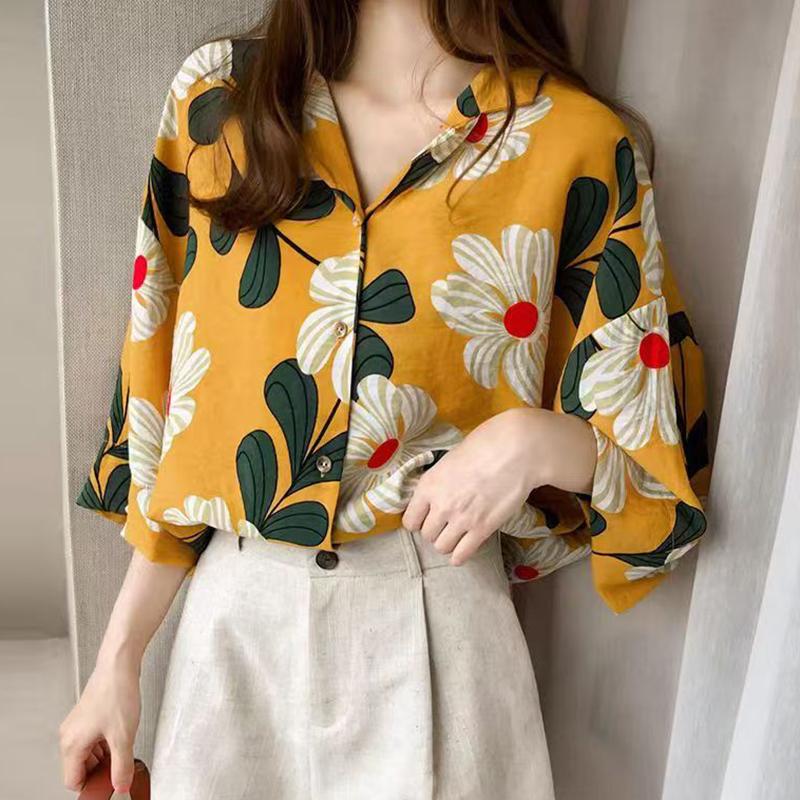 

ZANZEA Womens Casual Floral Print Loose Half Sleeve Blouse L