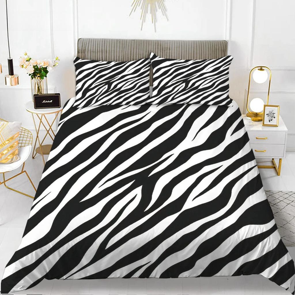 Zebra Print Duvet Cover Set King Polyester Red Black Stripes Bedding Set Wild Animal Zebra Wildlife Skin Quilt Cover for Girls