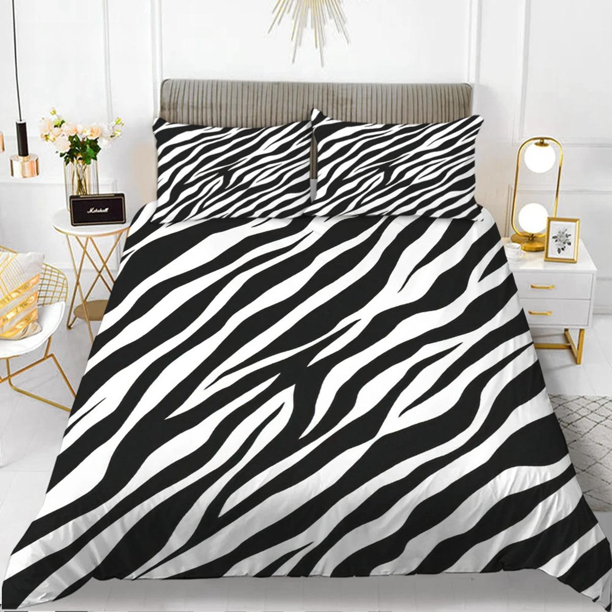 Dekbedovertrekset met zebraprint King Polyester Rood Zwart Strepen Beddengoedset Wild Dier Zebra Wilde Dierenhuid Dekbedovertrek voor Meisjes 70x133cm
