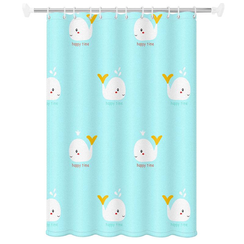 Whimsical Cartoon Print Bath Curtain Set - Durable Polyester Material