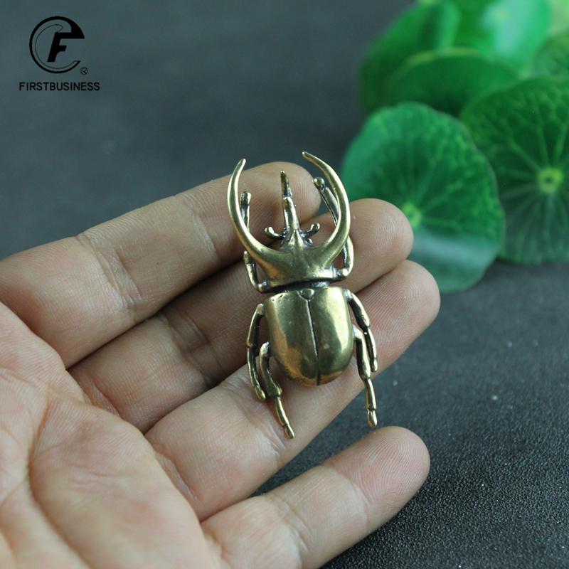 Solid Brass Insect Trypoxylus Figurines Miniatures Tea Pet Funny Beetle Crafts Collection Desktop Small Ornament Home Decoration